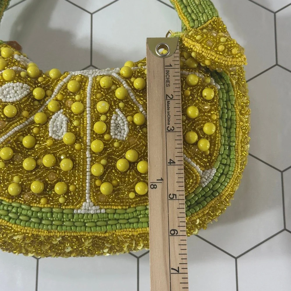Handcrafted Beaded Lemon Slice Hobo Bag Yellow Green Citrus Fruit Novelty NWT